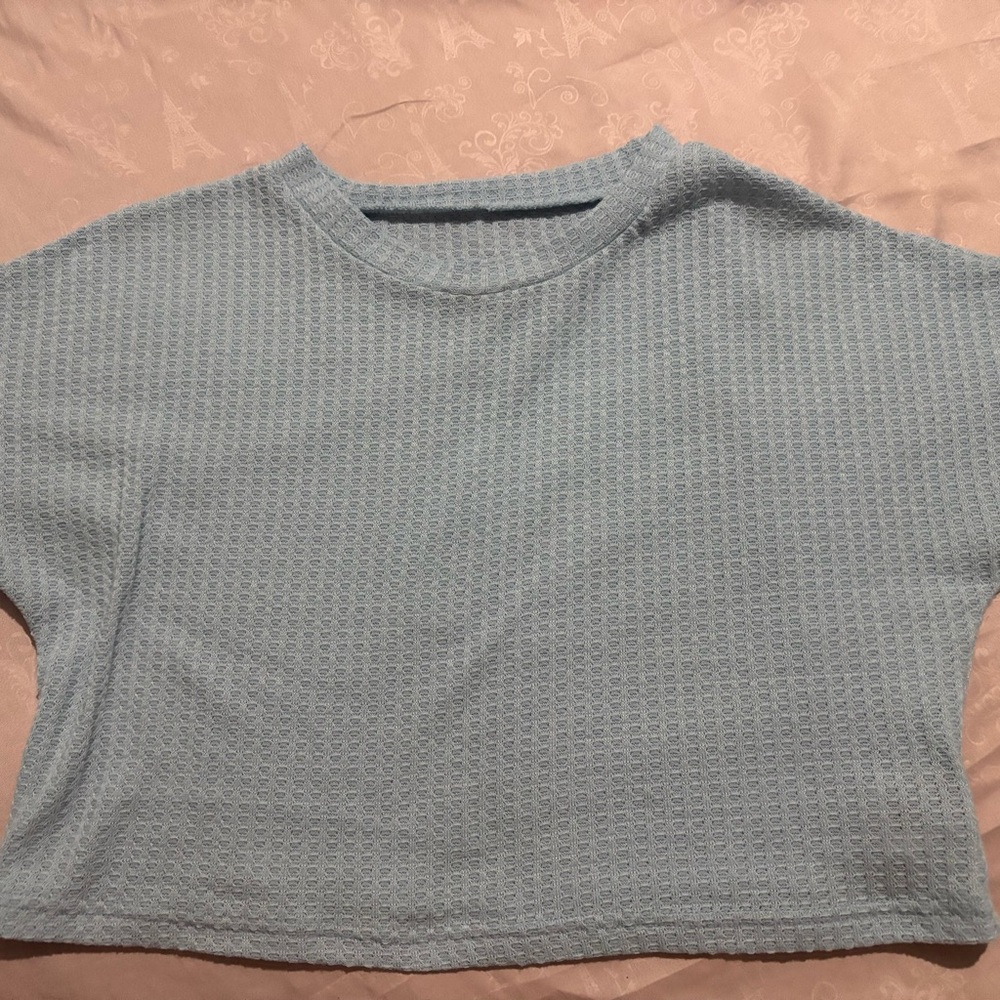 Women's Medium Light Blue Textured Crop Top